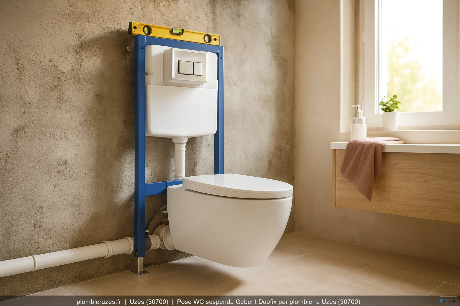 Pose WC suspendu Geberit Duofix par plombier a Uzès (30700)